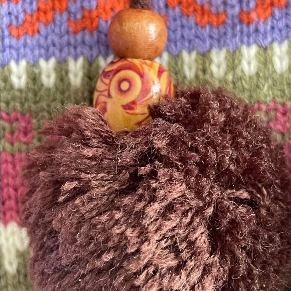 BOHO Colorful Knit Medium Shoulder Bag with Brown Tassels - Picture 8 of 12